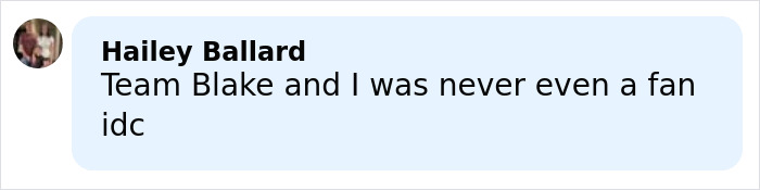 Screenshot of a social media comment discussing Blake Lively, related to a leaked audio bombshell causing fan reactions.