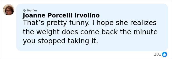 Commenter Joanne Porcelli Irvolino responding humorously amid Amy Schumer troll and bikini photo backlash discussion.