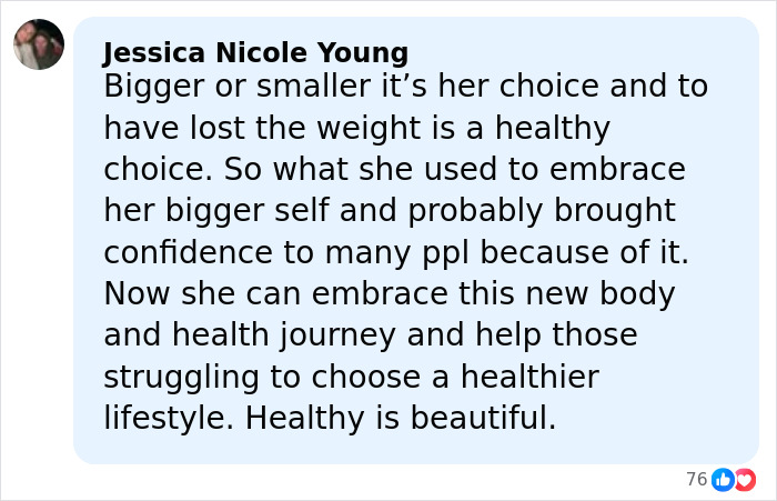 Amy Schumer bikini shots: screenshot of a comment praising her weight loss and healthy transformation Amy Schumer bikini shots: screenshot of a comment praising her weight loss and healthy transformation