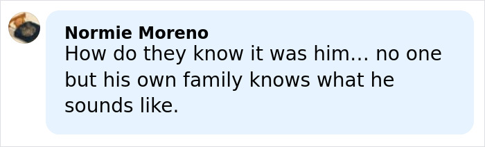 Comment by Normie Moreno questioning how anyone recognized Barron Trump’s voice during an emergency call while saving a friend.