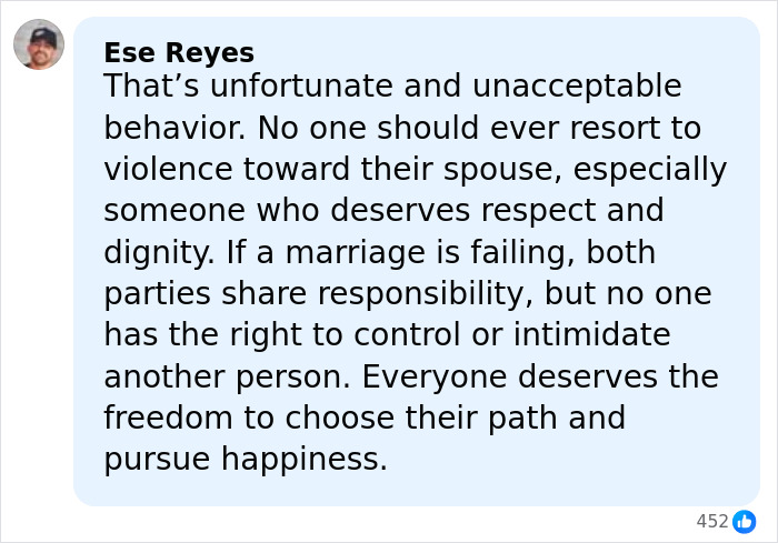 Comment from Ese Reyes discussing respect, dignity, and responsibility in relationships after affair discovery.