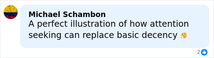 Comment by Michael Schambon discussing how attention seeking can replace basic decency, with a thinking face emoji.