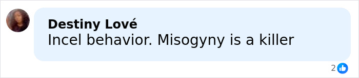 Comment saying Incel behavior and misogyny is a killer in black text on a white background with a blurred user profile photo.