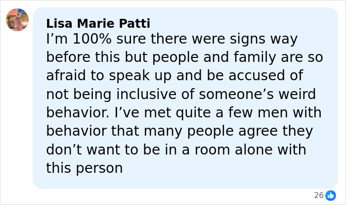 Facebook comment by Lisa Marie Patti discussing fear of speaking up about signs and behavior related to a pregnant sister&rsquo;s homicide case.