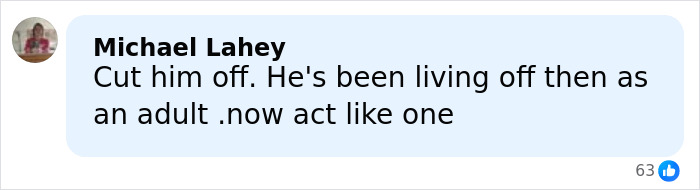 Comment by Michael Lahey expressing frustration about someone living off others as an adult amid family feud involving Brooklyn Beckham.