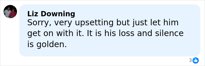 Comment from Liz Downing expressing disappointment over Brooklyn Beckham's family feud with parents David and Victoria.
