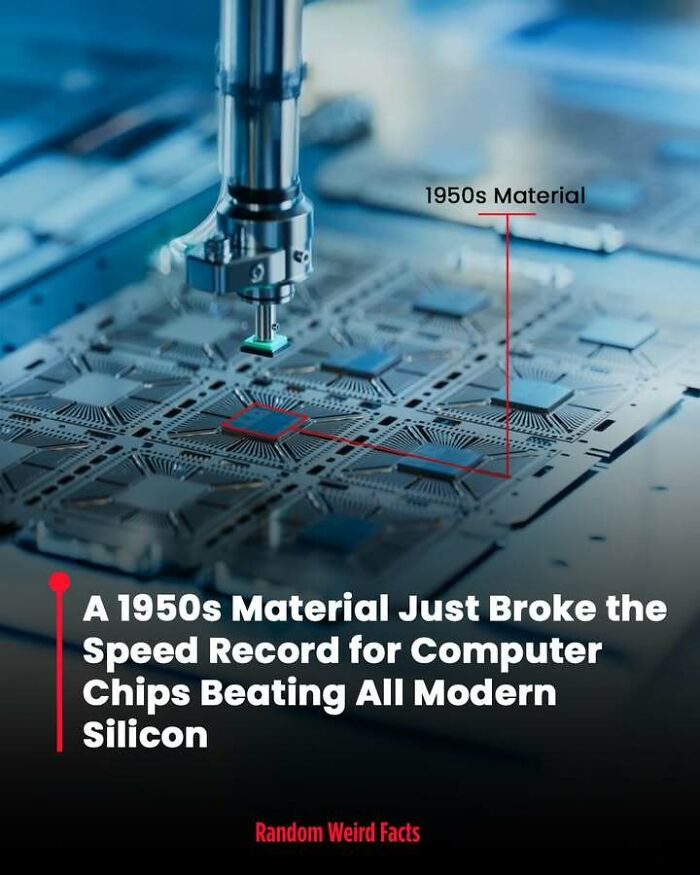 Microchip manufacturing process highlighting a 1950s material breaking speed records in computer chips technology.