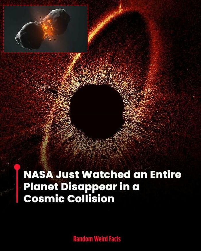 Cosmic collision captured by NASA showing a planet disappearing with debris scattering in space, a fascinating space fact.