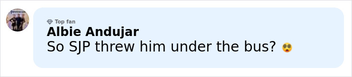 Comment from top fan Albie Andujar reacting to Chris Noth breaking silence after off the cuff dig at Sarah Jessica Parker.