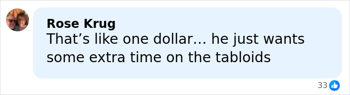 Comment by Rose Krug criticizing a small donation with skepticism about gaining tabloid attention.