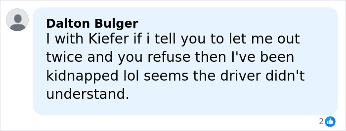 Screenshot of a social media comment referencing Kiefer Sutherland amid disturbing new details about a violent crime arrest.