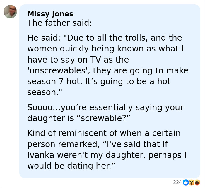 Comment highlighting father's reaction about family impact as 15-year-old gets pregnant with 12-year-old’s child.