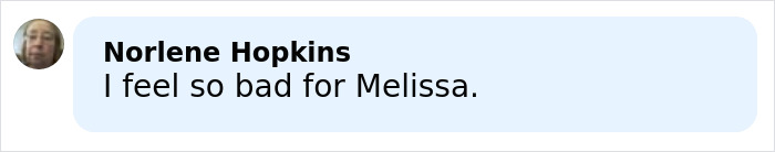 Comment from Norlene Hopkins expressing sympathy for Melissa Gilbert after Timothy Busfield surrendered to police.