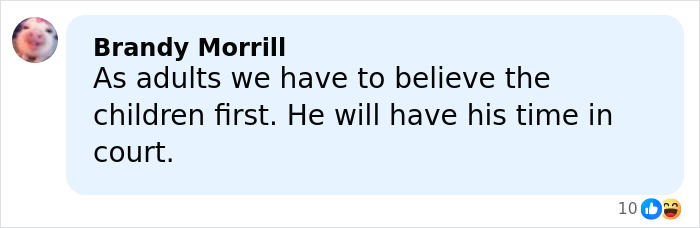 Comment by Brandy Morrill expressing support for children and trust in the court process after Timothy Busfield's police surrender.