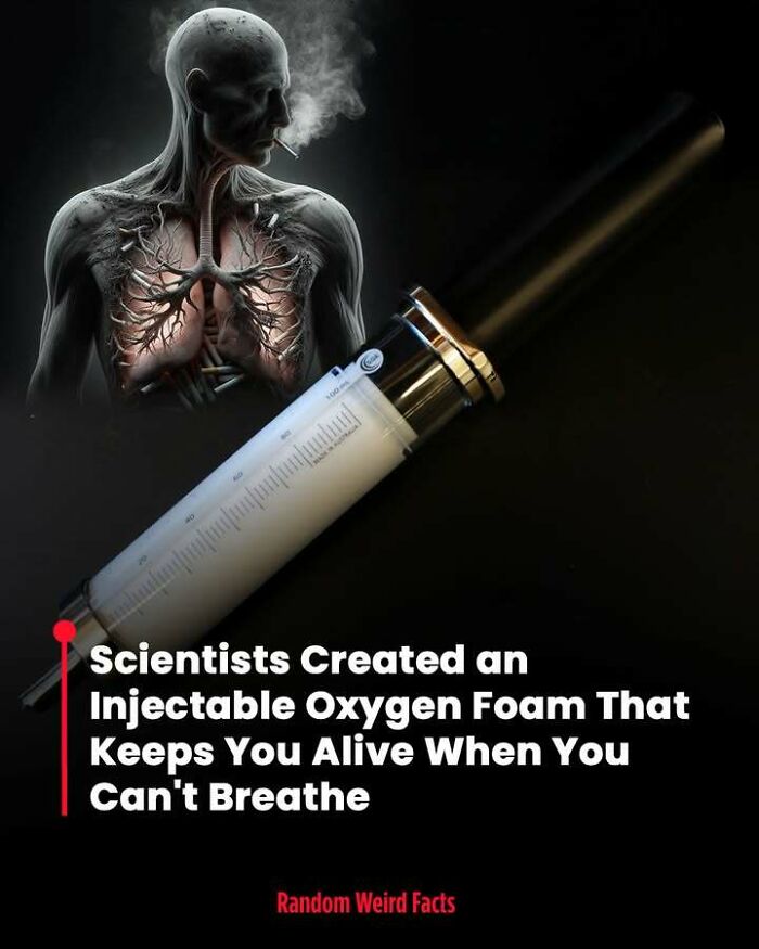 Injectable oxygen foam syringe with human respiratory system illustration highlighting facts that linger in your head.