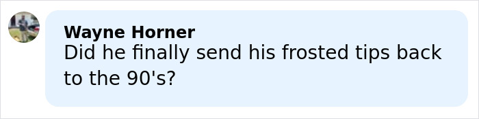 Comment from Wayne Horner questioning if Guy Fieri has changed his frosted tips hairstyle from the 90s.