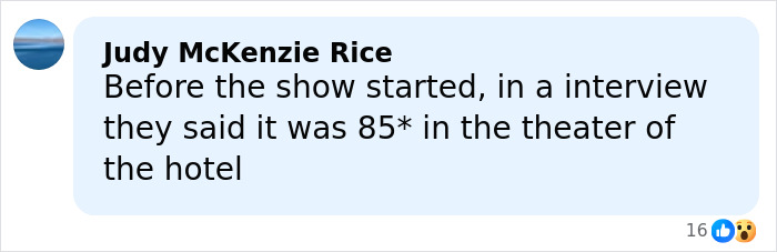 Comment from Judy McKenzie Rice about the Golden Globes 2026 venue temperature before the show started.