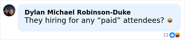 Comment by Dylan Michael Robinson-Duke asking about hiring paid attendees, shown on a light blue background with reaction emojis.