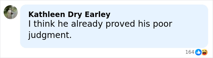 Comment by Kathleen Dry Earley criticizing judgment, shown in a light blue speech bubble on a white background.