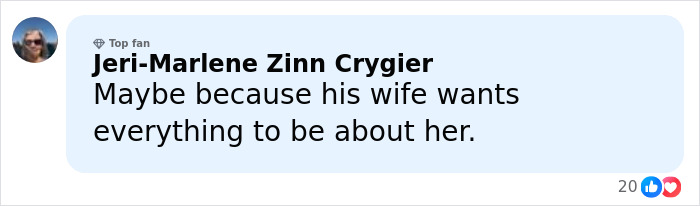 Comment from Jeri-Marlene Zinn Crygier expressing opinion on Nick Jonas walking out of Golden Globes, with 20 reactions.