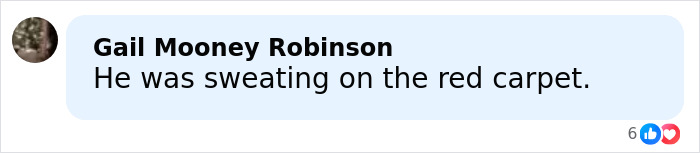 Comment reading He was sweating on the red carpet in response to Nick Jonas walking out of Golden Globes 2026 viral video.