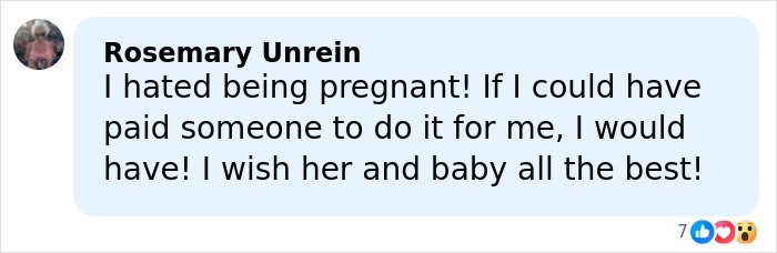 Comment from Rosemary Unrein praising Meghan Trainor's secret surrogate baby with supportive and positive sentiments.