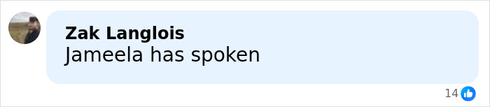 Comment on social media from Zak Langlois saying Jameela has spoken related to British actress Jameela Jamil insult controversy.