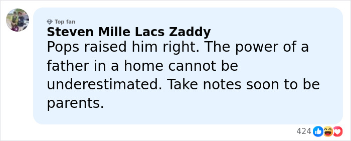 Comment praising parenting, highlighting the importance of a father's role in raising Barron Trump during emergency call incident.