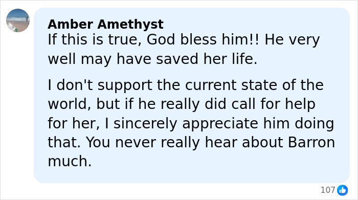 Comment praising Barron Trump for potentially saving a life during emergency call after operator interruption.
