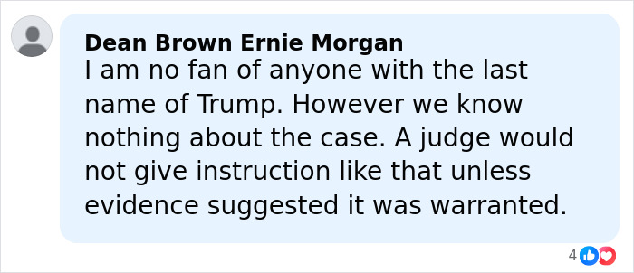 Comment discussing Barron Trump's emergency call to save a close friend and a judge challenging the case's evidence.