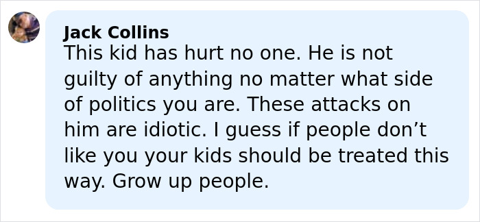 Comment defending Barron Trump amid late-night emergency call controversy challenged by judge, discussing political attacks.