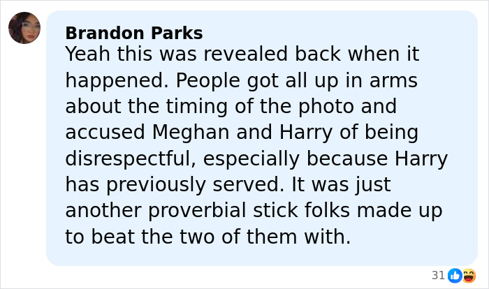 Comment discussing backlash against Prince Harry and Meghan Markle over photo timing, referencing Kim Kardashian's statement.