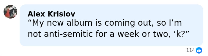 Comment by Alex Krislov expressing a controversial statement amid Kanye West health battle news and apology coverage.