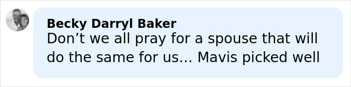 Commenter Becky Darryl Baker reflecting on praying for a spouse amid struggles with dementia and relationship challenges.