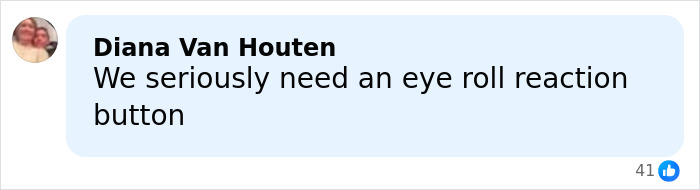 Comment on social media by Diana Van Houten stating the need for an eye roll reaction button, related to Kristen Stewart exit rumors.