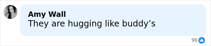 Comment by Amy Wall saying they are hugging like buddy&rsquo;s on a social media post discussing Ashton Kutcher's rough look.