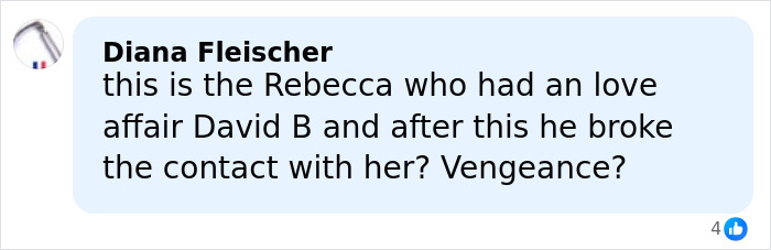 Comment from Diana Fleischer questioning Rebecca's past affair with David Beckham and possible broken contact, related to family rift.
