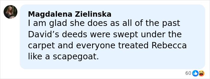 Comment by Magdalena Zielinska reacting to Brooklyn Beckham&rsquo;s viral family rift, discussing David Beckham&rsquo;s past deeds and scapegoating.