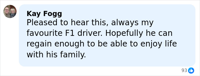 Fan comment expressing hope for Michael Schumacher&rsquo;s health update and his ability to enjoy life with family after F1 accident.
