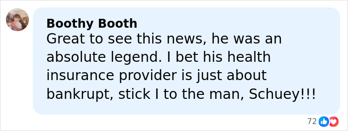 Comment praising Major Michael Schumacher health update, expressing support for the F1 legend years after his accident.