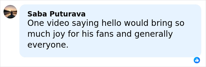 Comment by Saba Puturava expressing that one video greeting from Michael Schumacher would bring joy to fans and everyone.