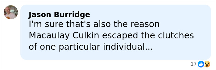 Comment from Jason Burridge discussing Macaulay Culkin escaping Hollywood predators, related to Jodie Foster's story.