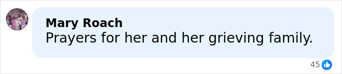 Comment expressing prayers and condolences for mom of a 6-year-old woman slain by ICE in Minneapolis, shared on social media.