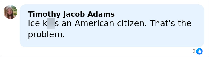Comment from Timothy Jacob Adams stating ICE kills an American citizen, discussing the woman slain by ICE in Minneapolis.