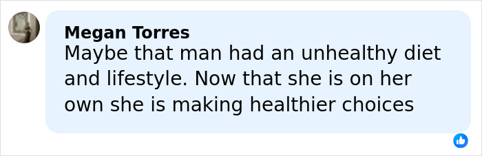 Comment by Megan Torres discussing lifestyle changes and healthier choices amid Amy Schumer backlash over bikini photos.