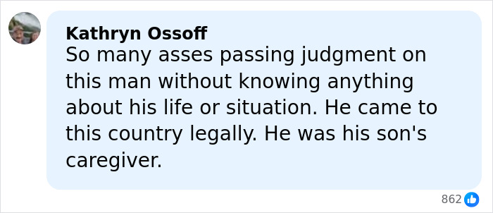 Screenshot of a social media comment defending a detained father unable to attend his son&rsquo;s funeral, highlighting ICE controversy.