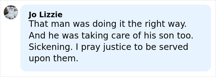 Comment by Jo Lizzie expressing sorrow and calling for justice after detained father barred from son's funeral by ICE officials.