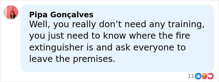 Comment from waitress who escaped Swiss bar fire giving advice on fire extinguisher location and evacuating premises safely.