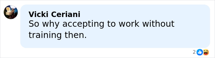 Waitress who escaped Swiss bar fire commenting on workplace training in a social media message with reactions.