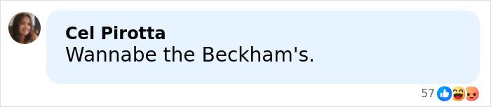 Comment on social media by user Cel Pirotta calling someone Wannabe the Beckhams, related to Meghan Markle's 2016 throwback post controversy.